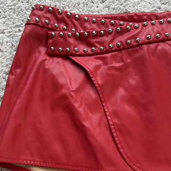 Miaou Red Embellished Studded Wrap Mini Skirt Size Medium Festival - Picture 7 of 15